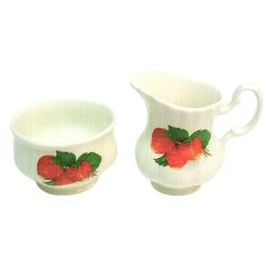 Jubilee Creamer & Sugar Bowl Strawberry Mini Cream Pitcher Open Bowl Bone China